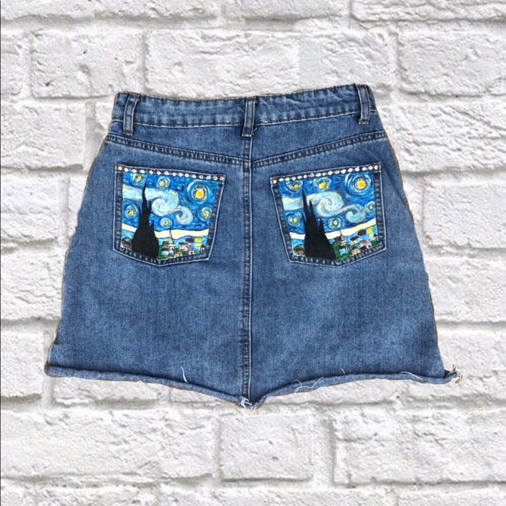 hand painted denim skirt